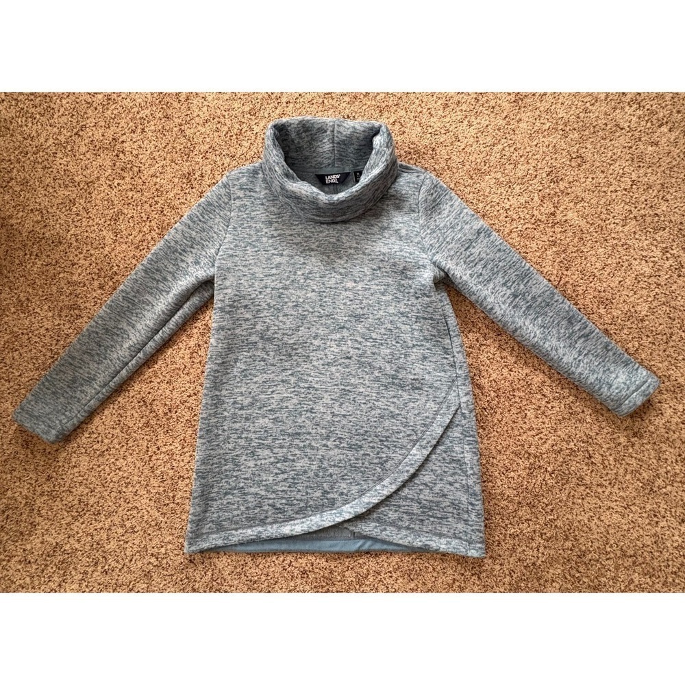 Lands End Medium Pullover Cowl Neck BlueTeal Heathered Drape Tunic OEKO-TEX® EUC